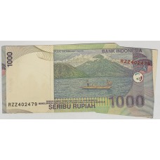 INDONESIA 2000 . ONE THOUSAND 1,000 RUPIAH BANKNOTE . ERROR . MISCUT OFF PRESS